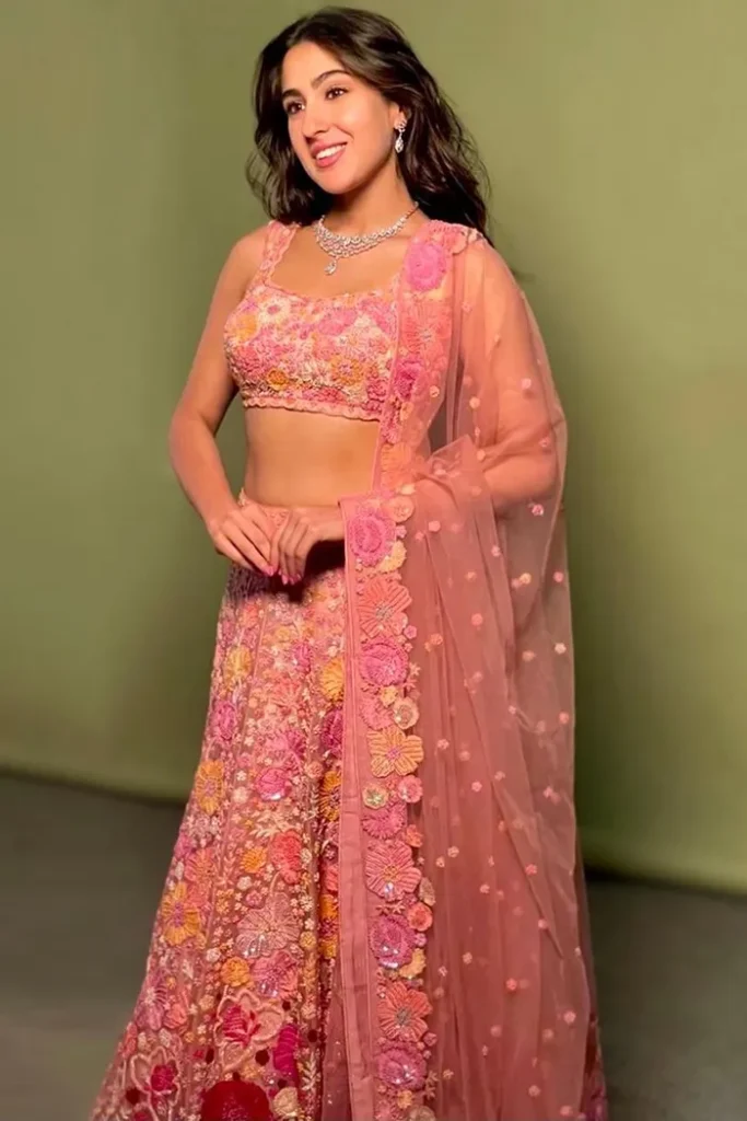 Sara Ali Khan's Pink Floral Mishru Lehenga