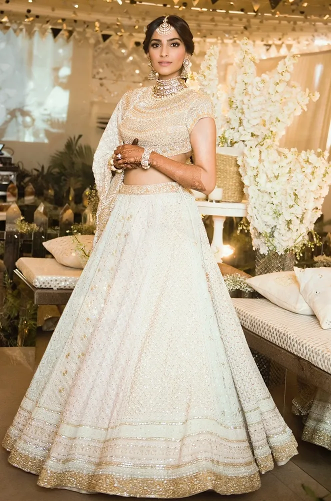 Sonam Kapoor Ahuja's White Chikankari Celebrity Lehenga