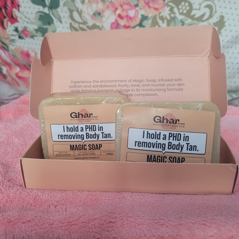 WhatsApp Image 2025 08 09 at 14.24.28 45fb1671 Ghar Magic Soap (Sandalwood & Saffron) – The Expert De-Tan for Glowing Skin