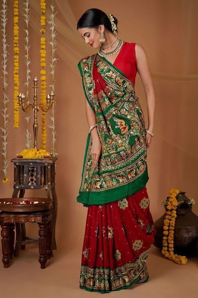 silk saree draping styles - Gujrati drape