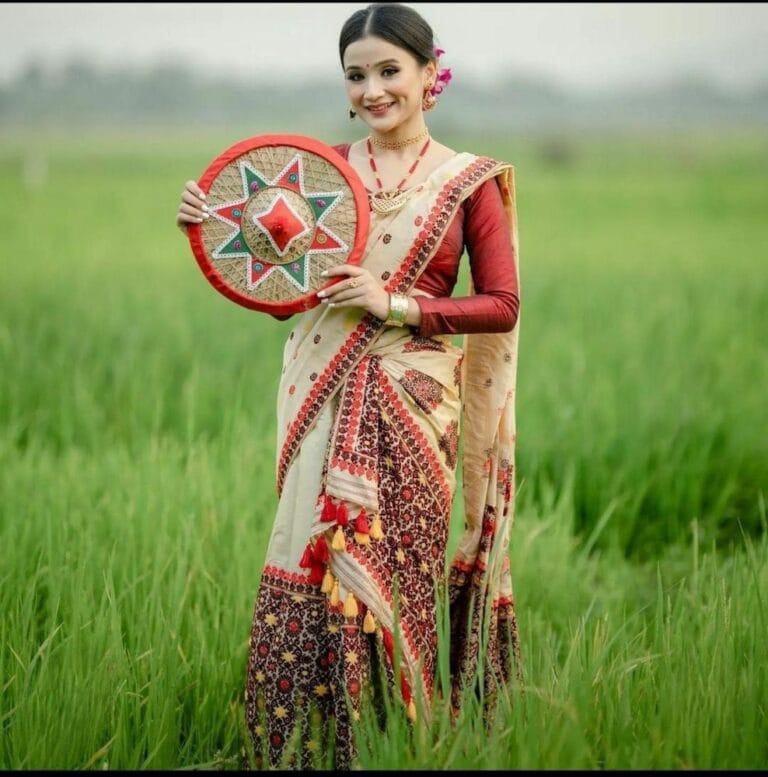 royalvishwa mekhela sador santal panchi lungi parhar fabric of soft silk traditional design product images rvurhkukcz 0 202308200226 Assam Style Saree – Rich Tradition, Effortless Elegance, and Draping Guide