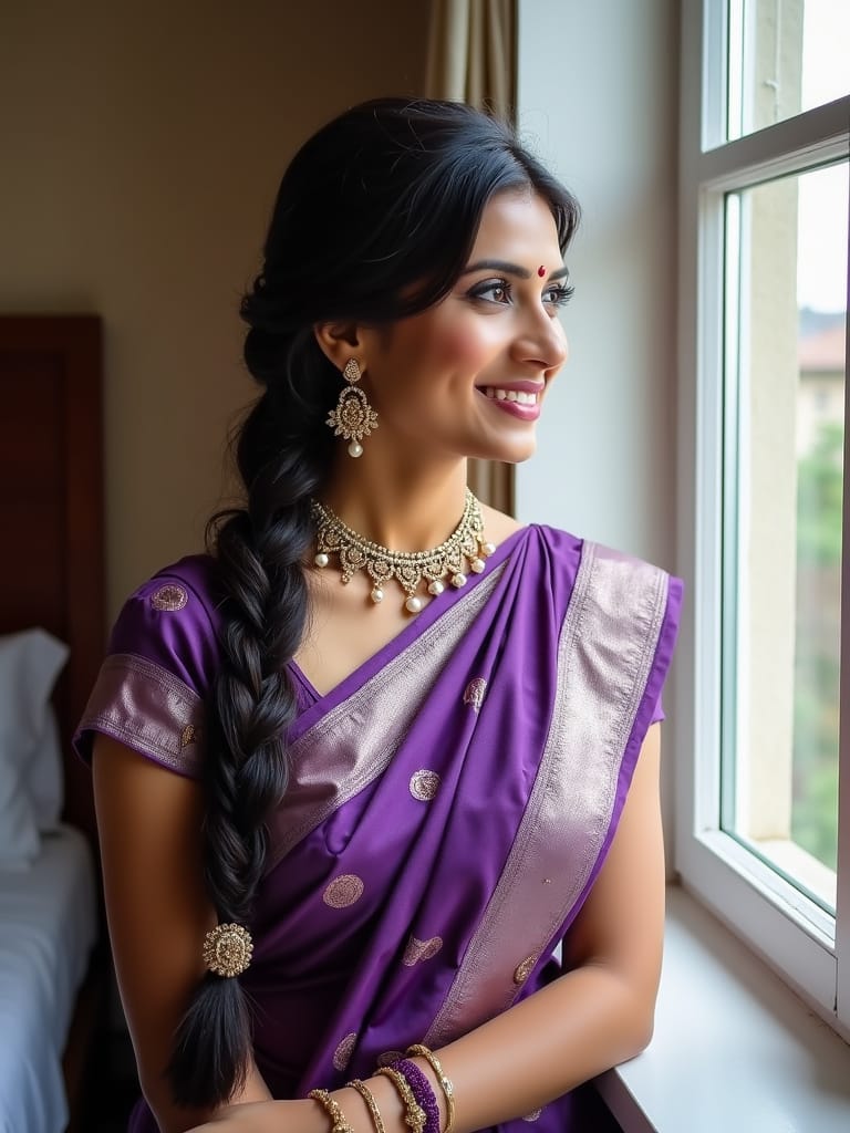 French Braid with Accessories – Half-Saree Style