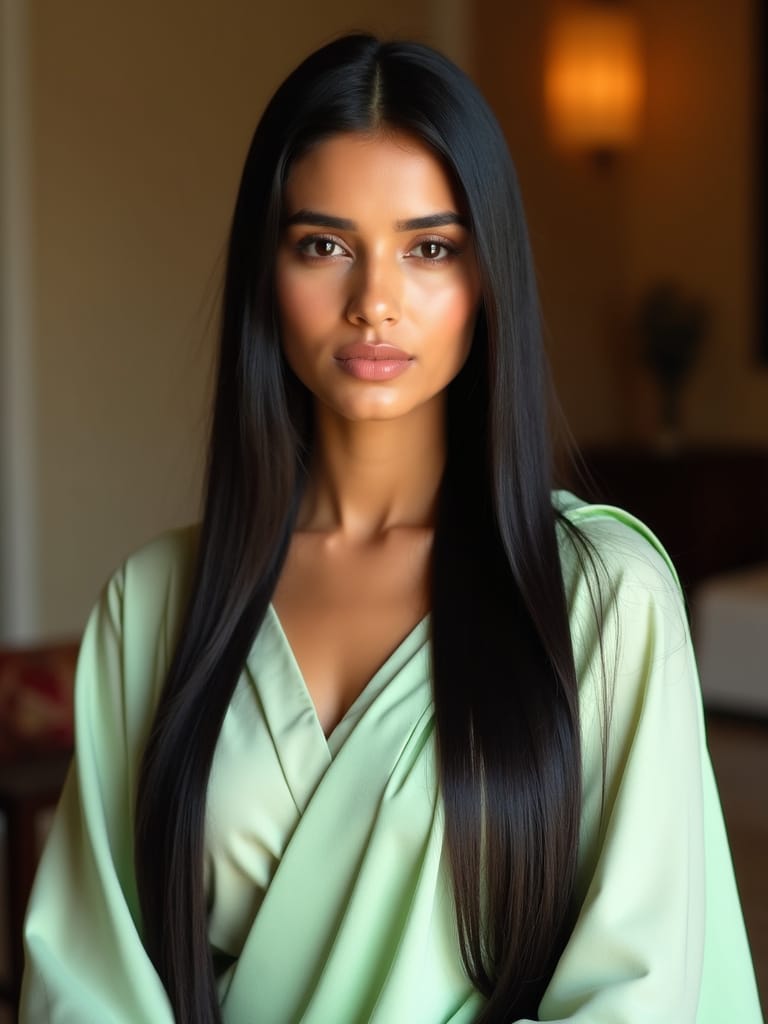 Straightened Hair with Middle Parting