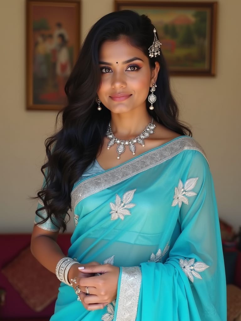  Loose Waves with Decorative Clips – Festive Saree