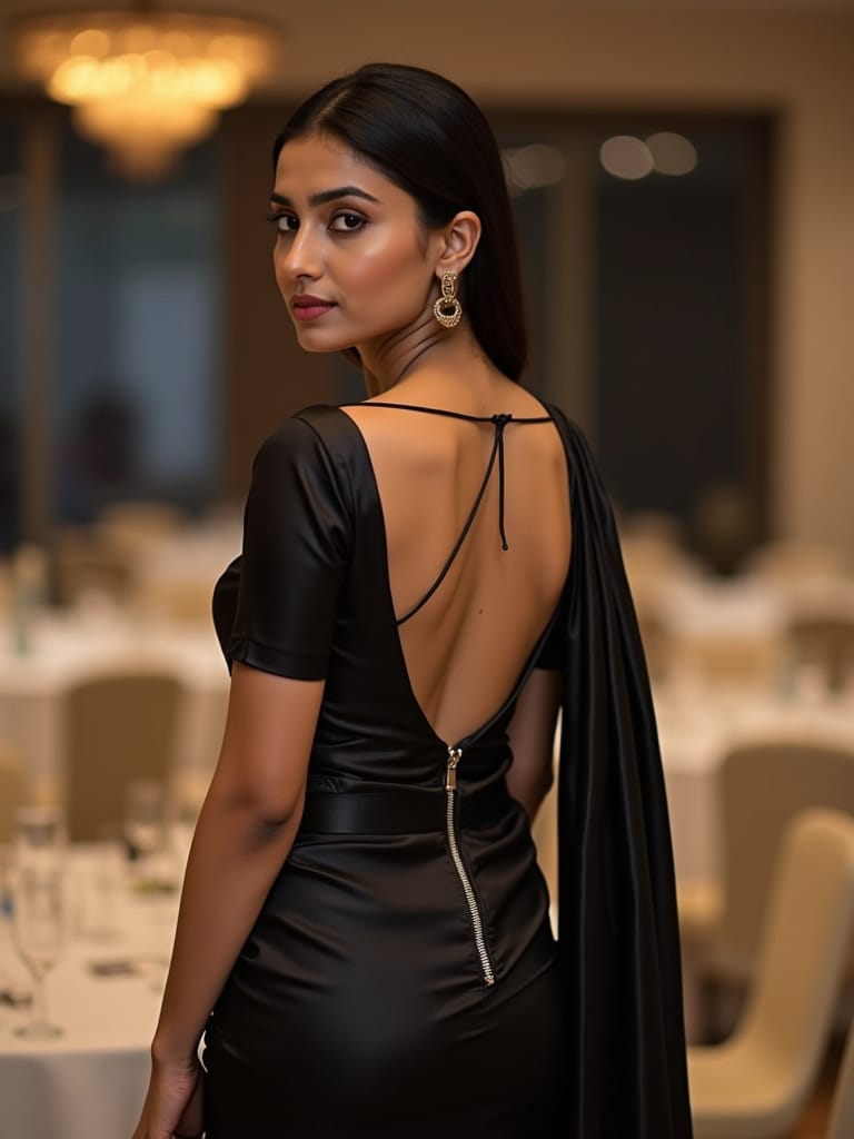 Metallic Zipper Back Blouse