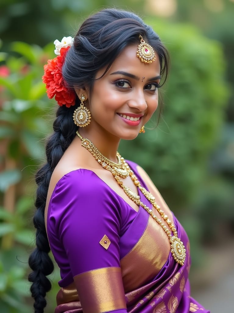 Side Bun with Braided Details –  Kanjeevaram Saree