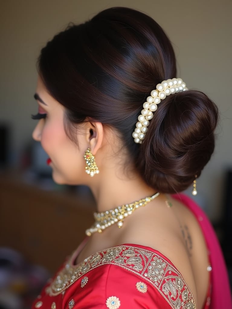  Low Bun with Pearls