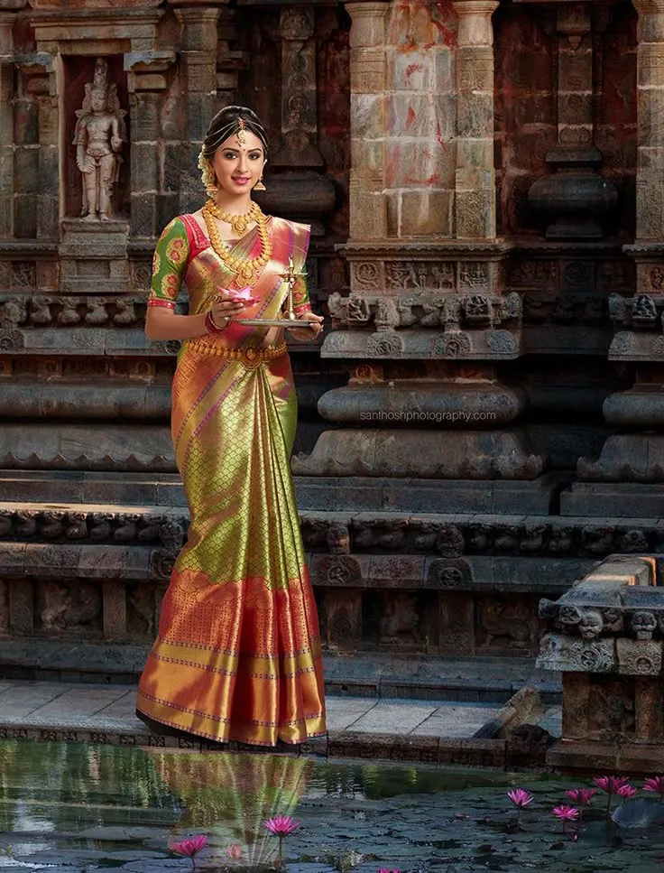 South Indian saree style (Kanjeevaram saree)