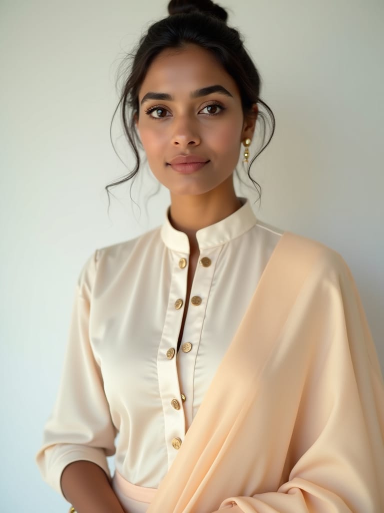 High Neck Blouse with Buttons