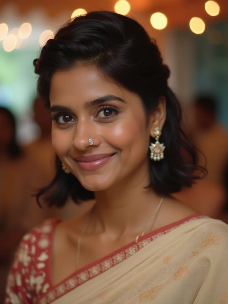 ae53e94d b0da 4cc3 8b2a a9c1fbc6c784 10 Gorgeous Ways to Style Short Hair for Saree and Rock