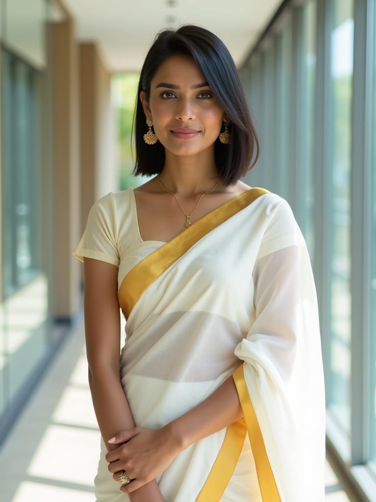 Sleek Straight Bob with Saree