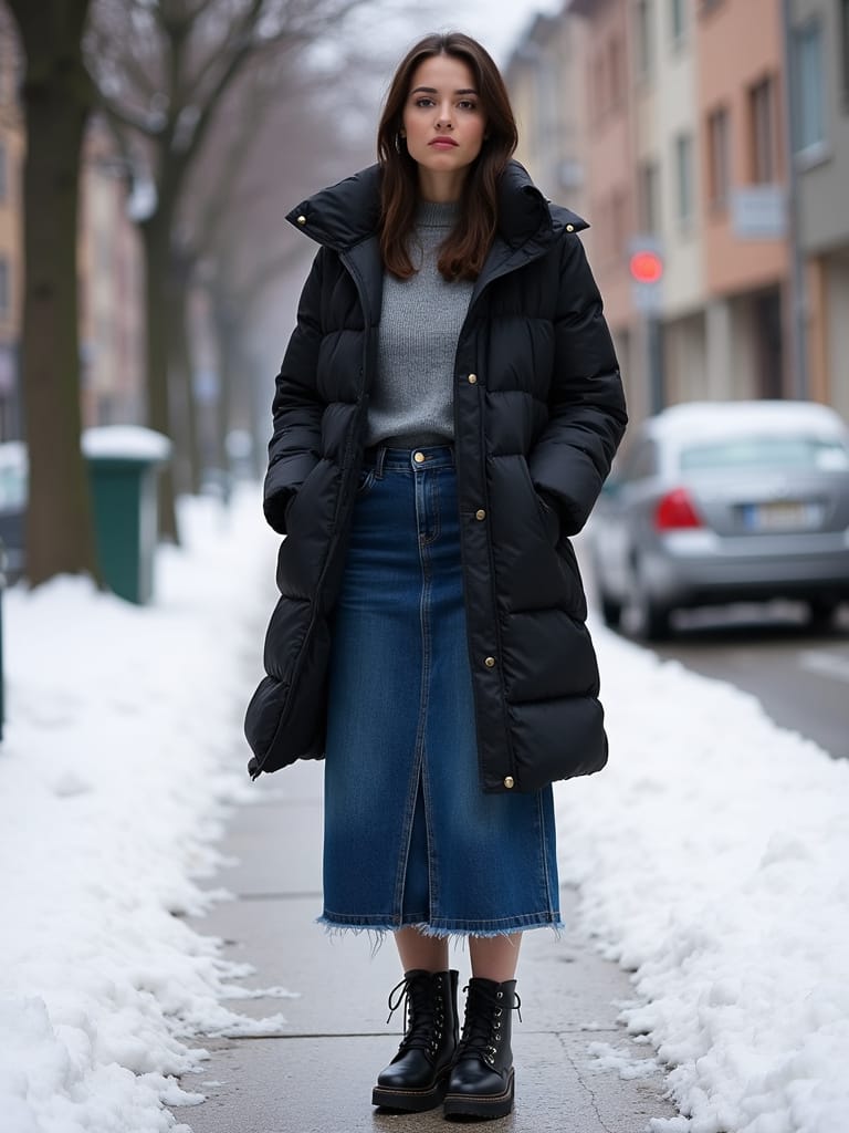 Layering Denim Winter Skirts