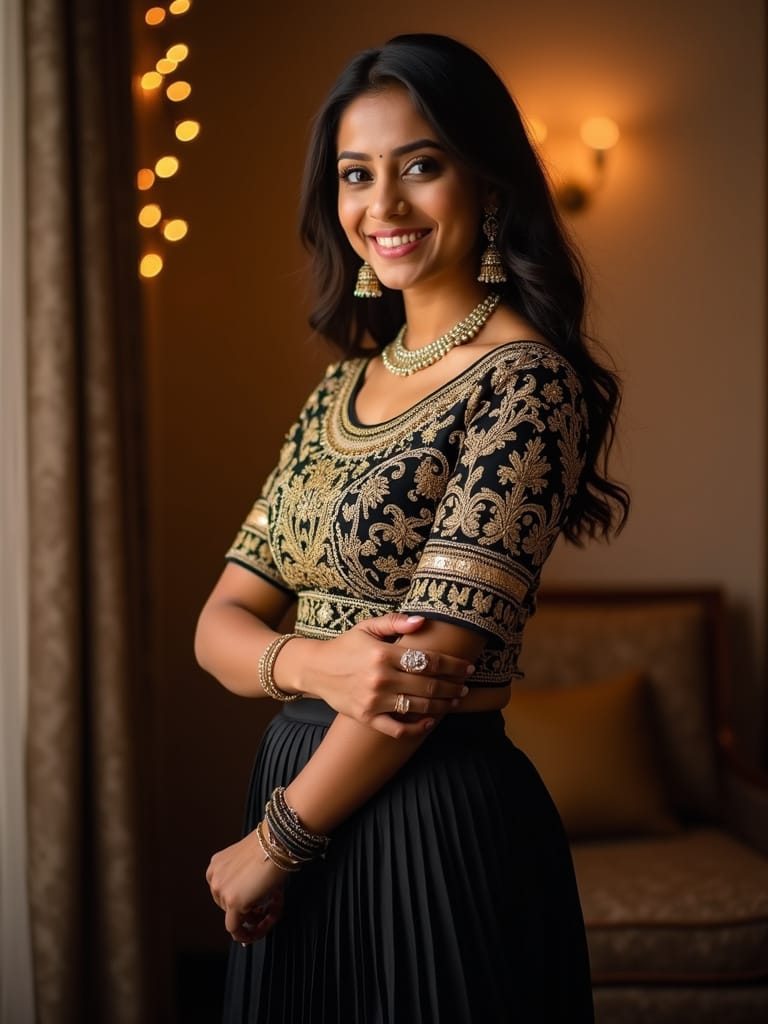 Festive or Occasion-Wear Look with a Black Skirt