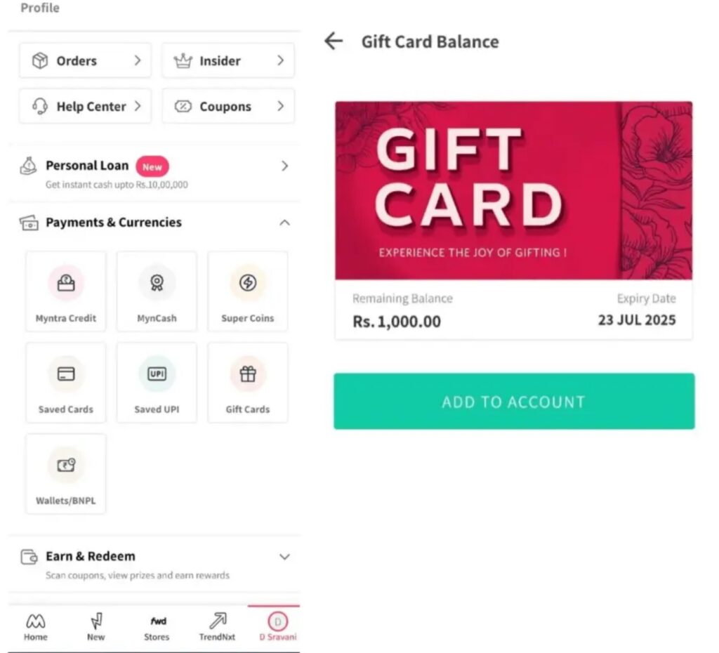 How to Add Gift Card in Myntra and Redeem Easily