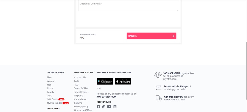 Refund Process After Cancellation on Myntra