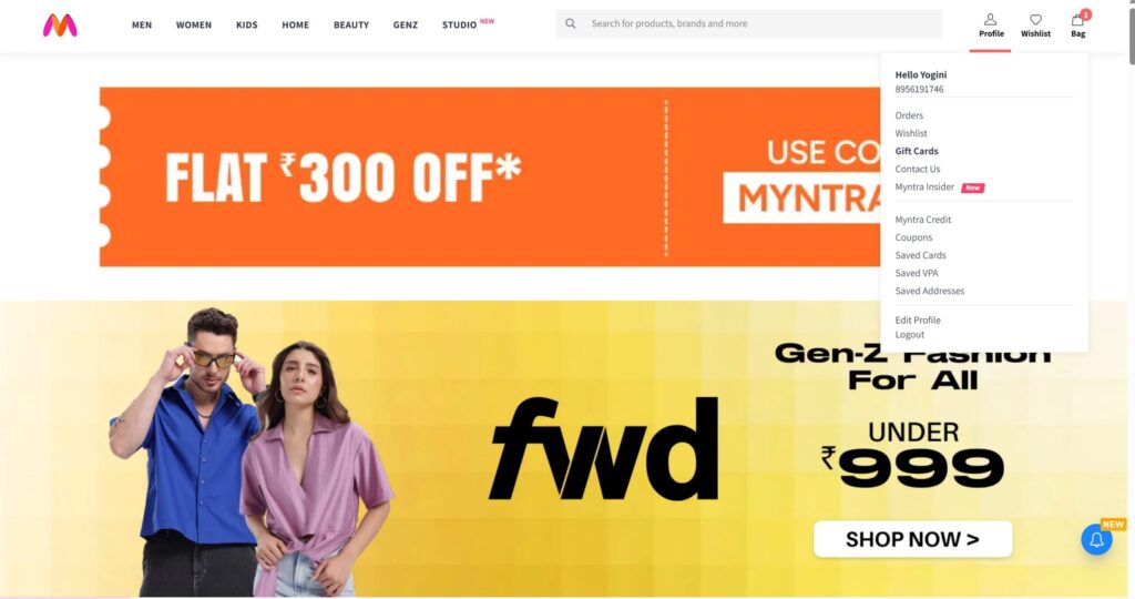 How to Add Gift Card in Myntra