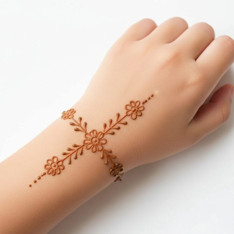 Tiny Floral Bracelet Mehandi Design for kids