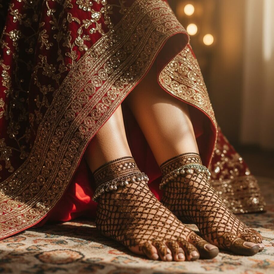 Net or Jaali Leg Mehandi Design