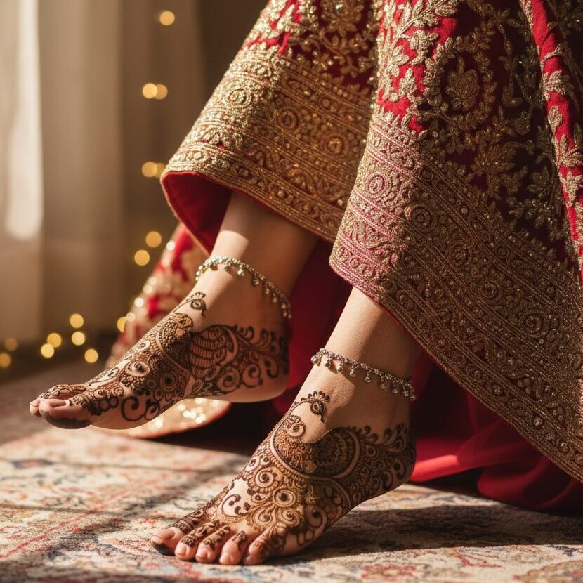  Peacock Motif Leg Mehandi Design