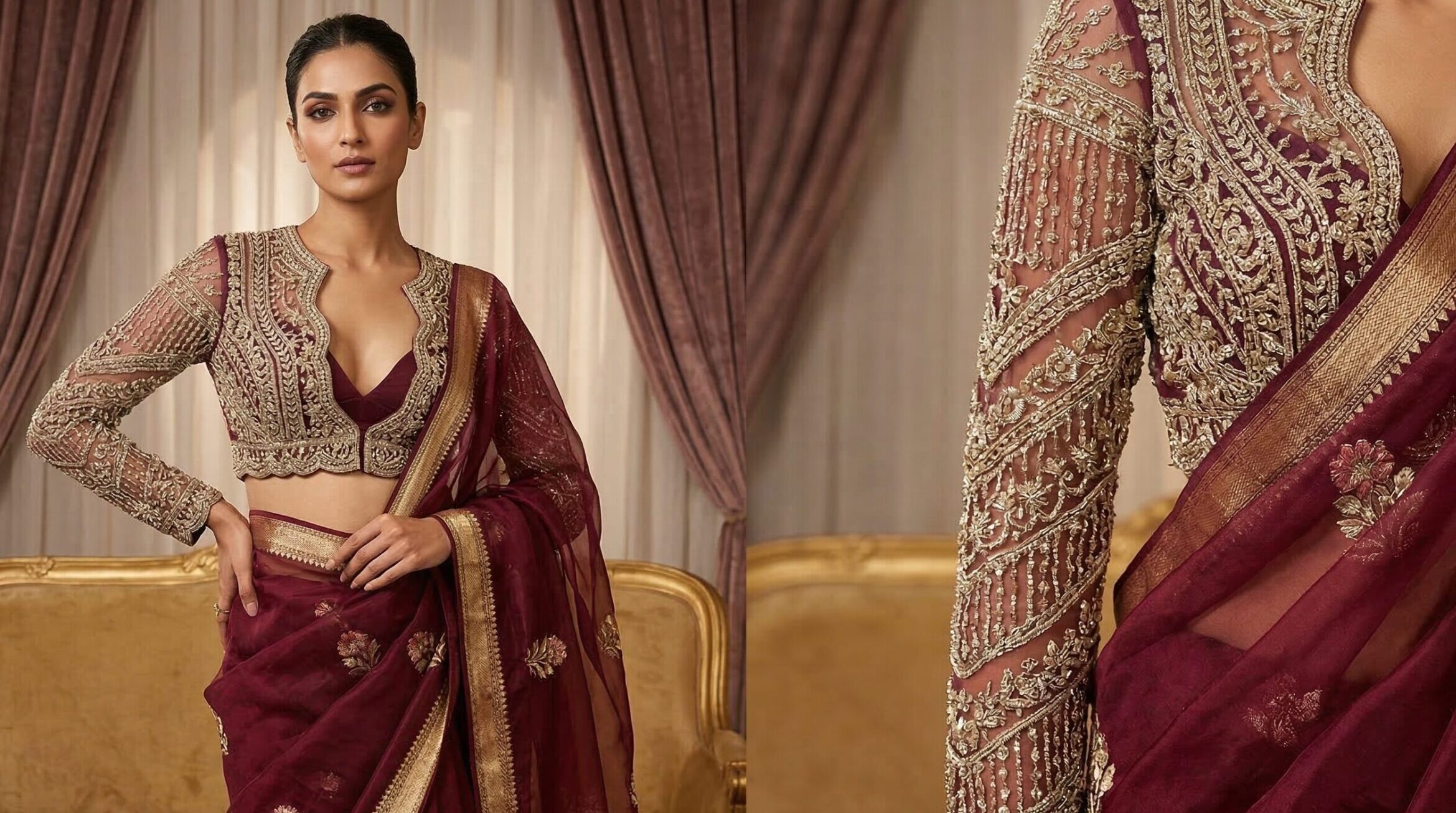 Styling Ideas for Jacket Style Blouse and Saree
